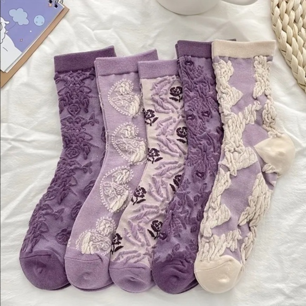 Decorative Shades of Purple Ankle Socks 5 Pairs - Picture 1 of 1